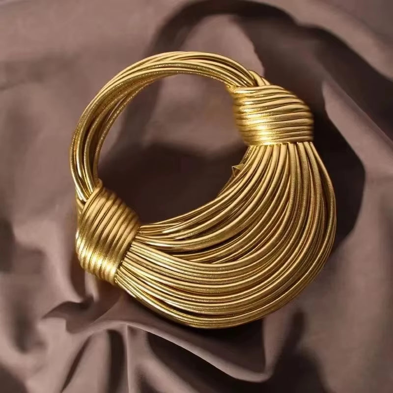 2026 New Gold Handbags for Women Luxury Designer Brand Handwoven Noodle Bags Rope Knotted Evening Clutch Underarm Dumpling Bag