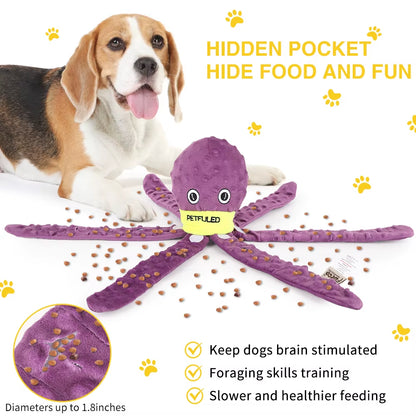 Purple &Blueplush Octopus Dog Toy with Squeaker - Interactive Chew Toy for Medium Dogs, Hide Treats,