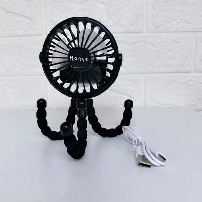New Multifunctional Childrens Stroller Mini Fan Portable USB Charging Small Fan Mobile Phone Holder Outdoor Handheld Octopus Fan