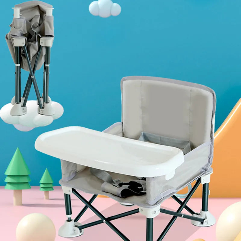 Baby Foldable Portable Dining Chair with Plate Seat Belt Children'S Beach Chair Camping Child Comfortable Feeding Seat Baby