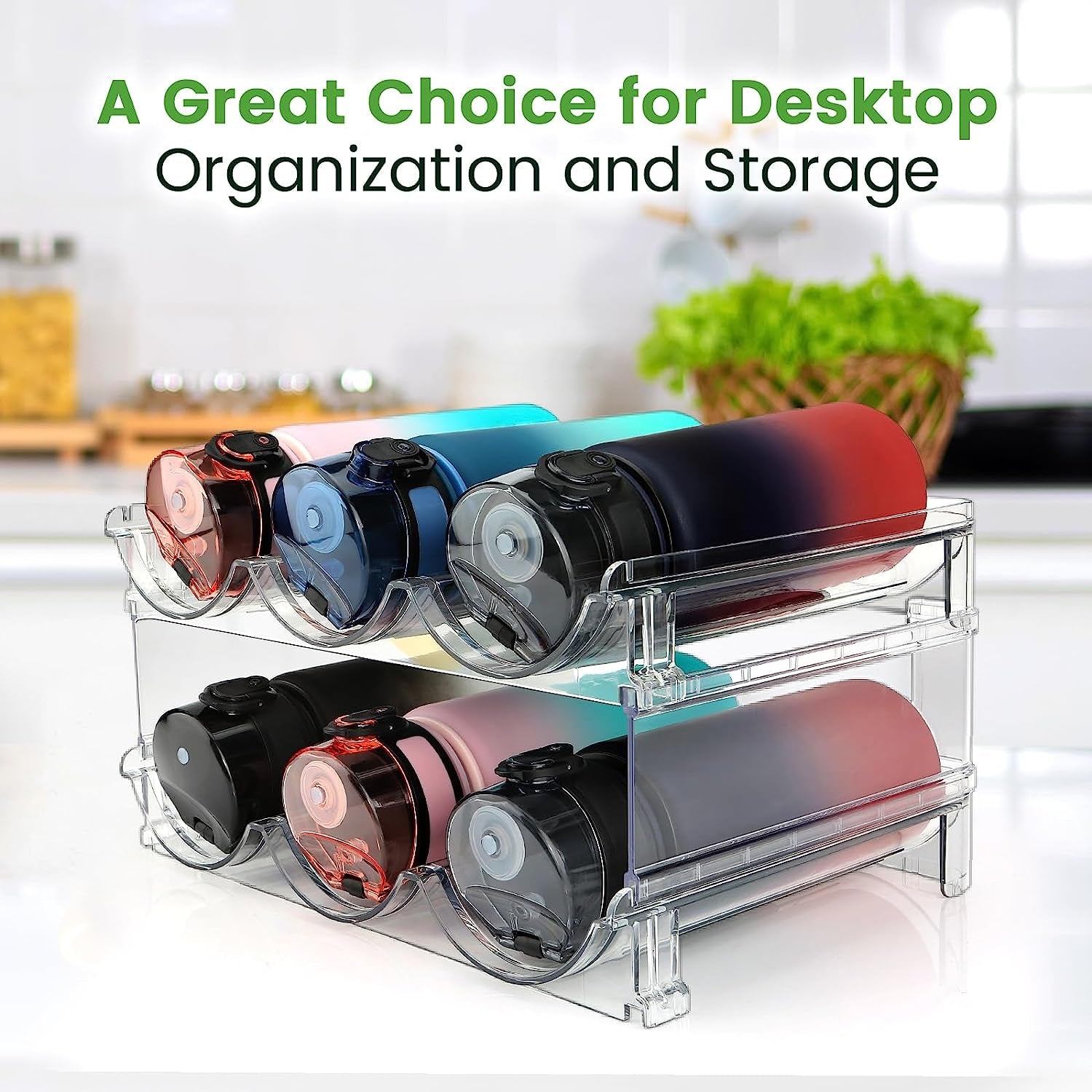 Water Bottle Storage Organizer Set - Stackable Cabinet Racks for Efficient Water Bottle Management (2 Packs)