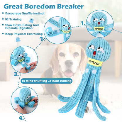 Purple &Blueplush Octopus Dog Toy with Squeaker - Interactive Chew Toy for Medium Dogs, Hide Treats,