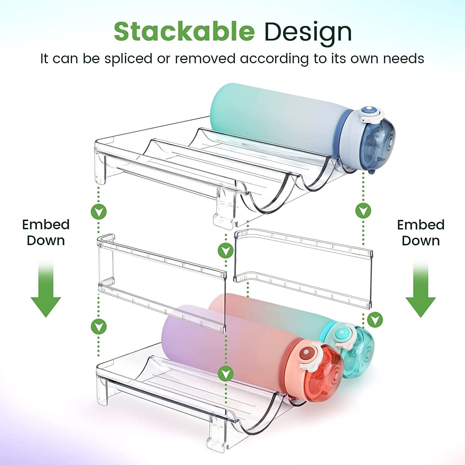Water Bottle Storage Organizer Set - Stackable Cabinet Racks for Efficient Water Bottle Management (2 Packs)