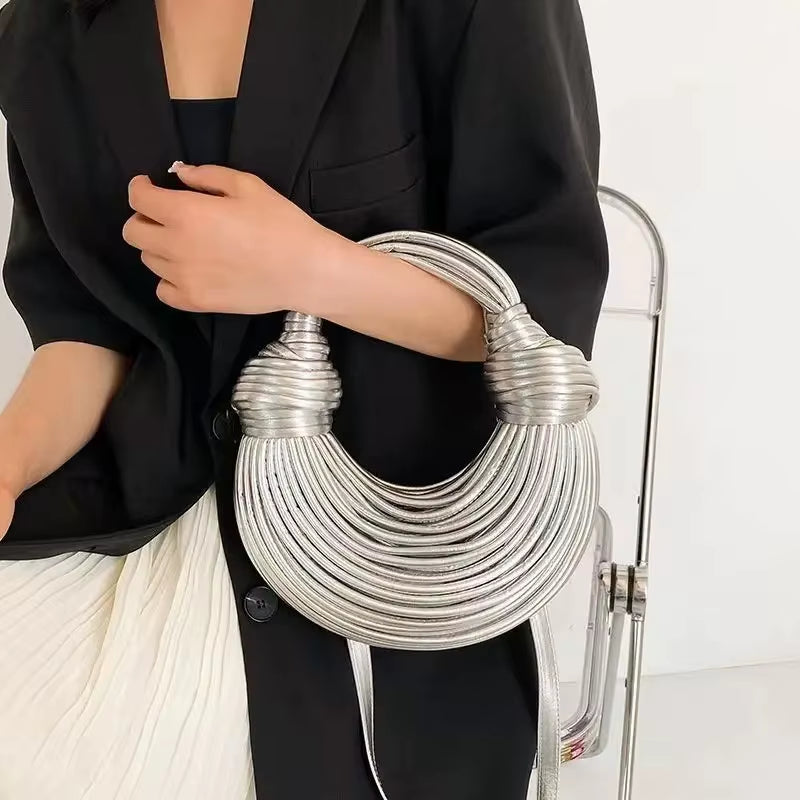 2026 New Gold Handbags for Women Luxury Designer Brand Handwoven Noodle Bags Rope Knotted Evening Clutch Underarm Dumpling Bag